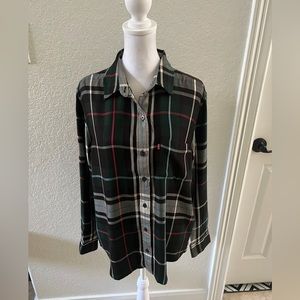 Women’s Button Down Shirt, Levi’s, Green, Boyfriend Fit,Full Sleeve, Size M